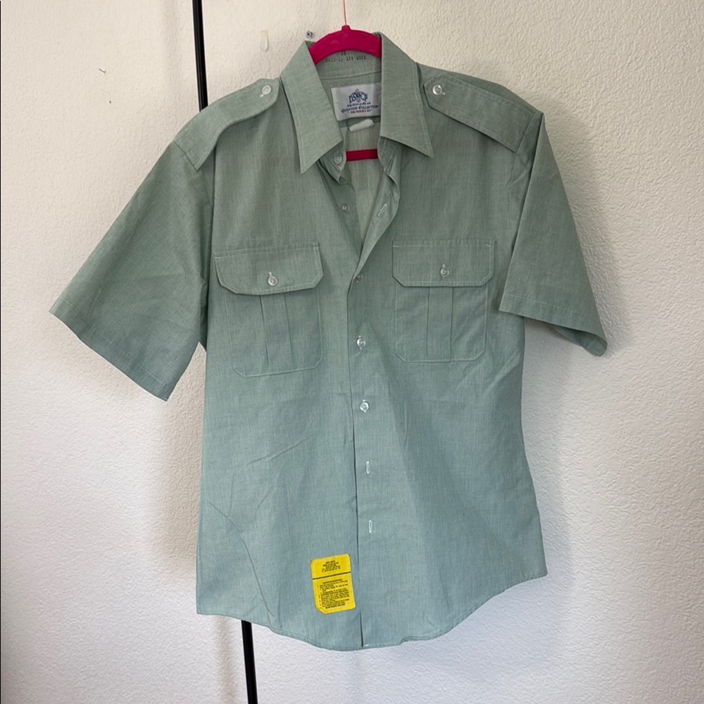Vintage Men's Green Short Sleeve  Military Blue Shirt